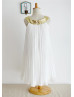 Gold Sequin Collar Ivory Pleated Chiffon Tea Length Flower Girl Dress